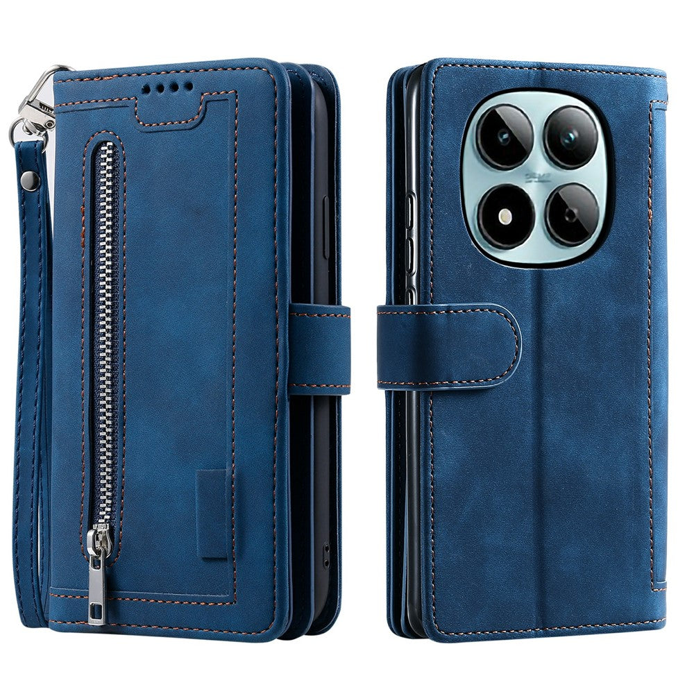 For Xiaomi Redmi Note 15 Pro 5G (Global) Case 9 Card Slots Zipper Wallet PU Leather Phone Cover with Wrist Strap