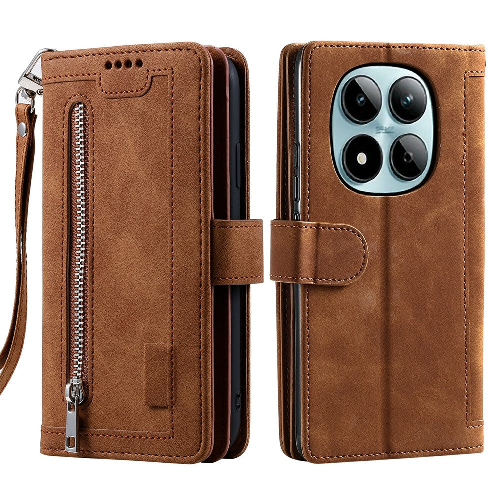 For Xiaomi Redmi Note 15 Pro 5G (Global) Case 9 Card Slots Zipper Wallet PU Leather Phone Cover with Wrist Strap