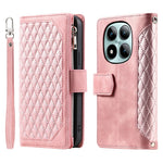 For Xiaomi Poco M8 Pro 5G / Redmi Note 15 Pro+ 5G (Global) Wallet Case Rhombus Stitching Line PU Leather Phone Cover with Wrist Strap