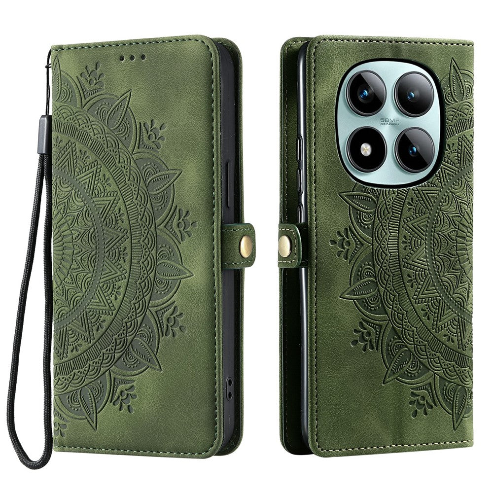 For Xiaomi Poco M8 Pro 5G / Redmi Note 15 Pro+ 5G (Global) Case Skin Feel Totem Imprinted Wallet Leather Phone Cover with Hand Strap