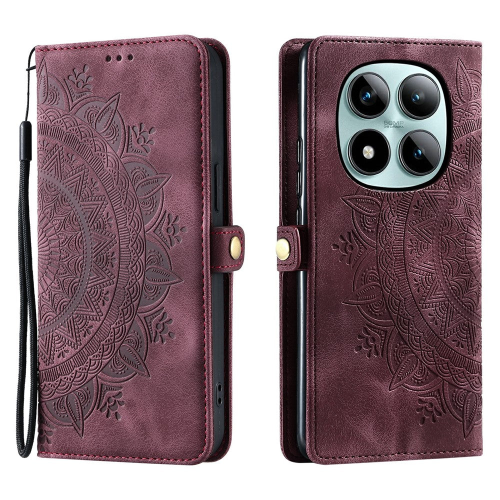 For Xiaomi Poco M8 Pro 5G / Redmi Note 15 Pro+ 5G (Global) Case Skin Feel Totem Imprinted Wallet Leather Phone Cover with Hand Strap