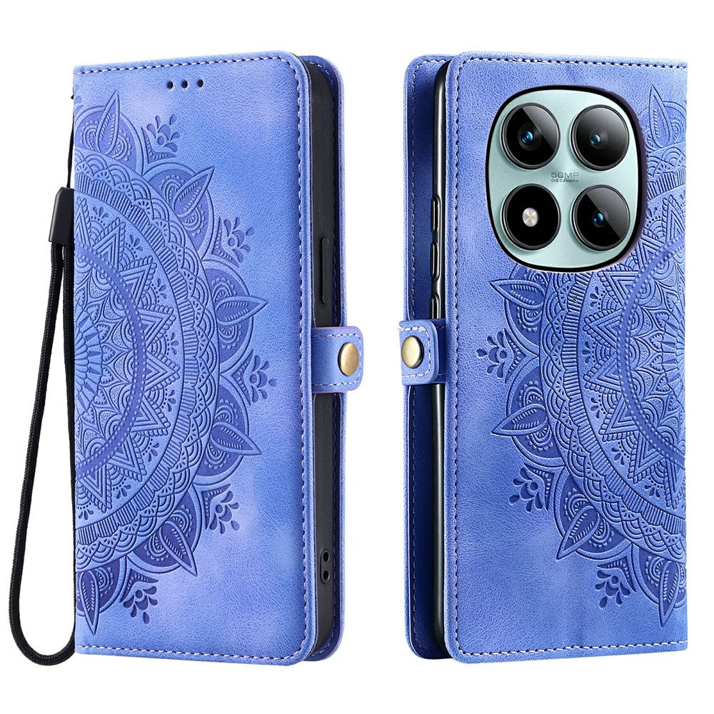 For Xiaomi Poco M8 Pro 5G / Redmi Note 15 Pro+ 5G (Global) Case Skin Feel Totem Imprinted Wallet Leather Phone Cover with Hand Strap