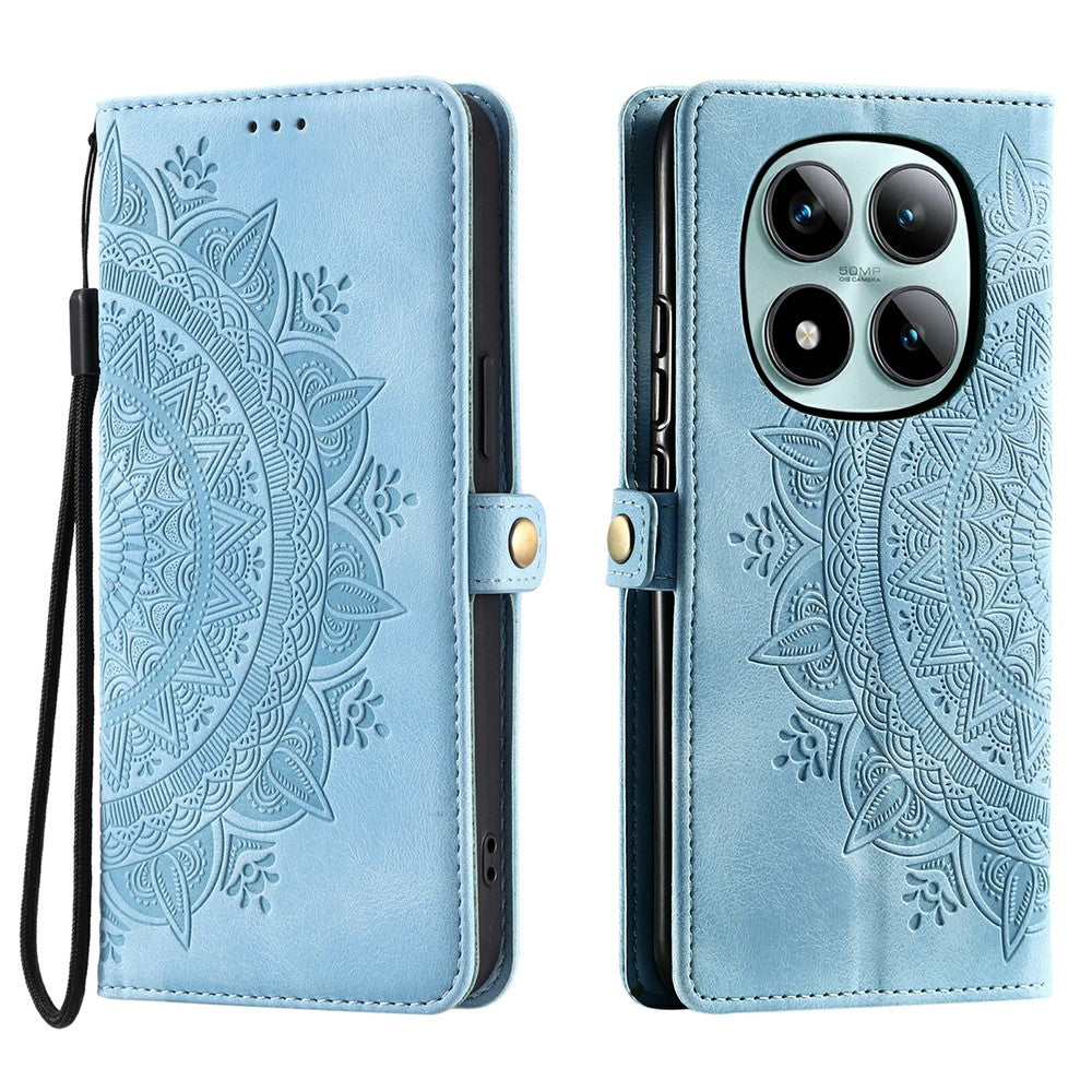 For Xiaomi Poco M8 Pro 5G / Redmi Note 15 Pro+ 5G (Global) Case Skin Feel Totem Imprinted Wallet Leather Phone Cover with Hand Strap