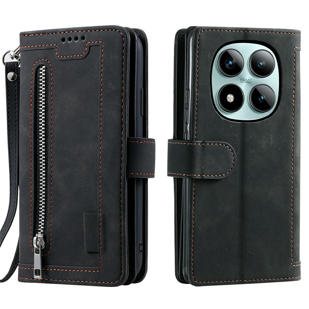 For Xiaomi Poco M8 Pro 5G / Redmi Note 15 Pro+ 5G (Global) Case 9 Card Slots Zipper Wallet PU Leather Phone Cover with Wrist Strap