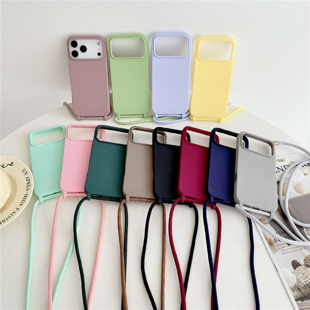 Til iPhone 18 Pro / 17 Pro cover i flydende silikone med crossbody-snor