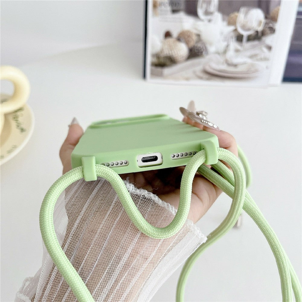 Til iPhone 18 Pro Max / 17 Pro Max Cover Flydende Silikone Beskyttende Telefoncover med Crossbody Snor