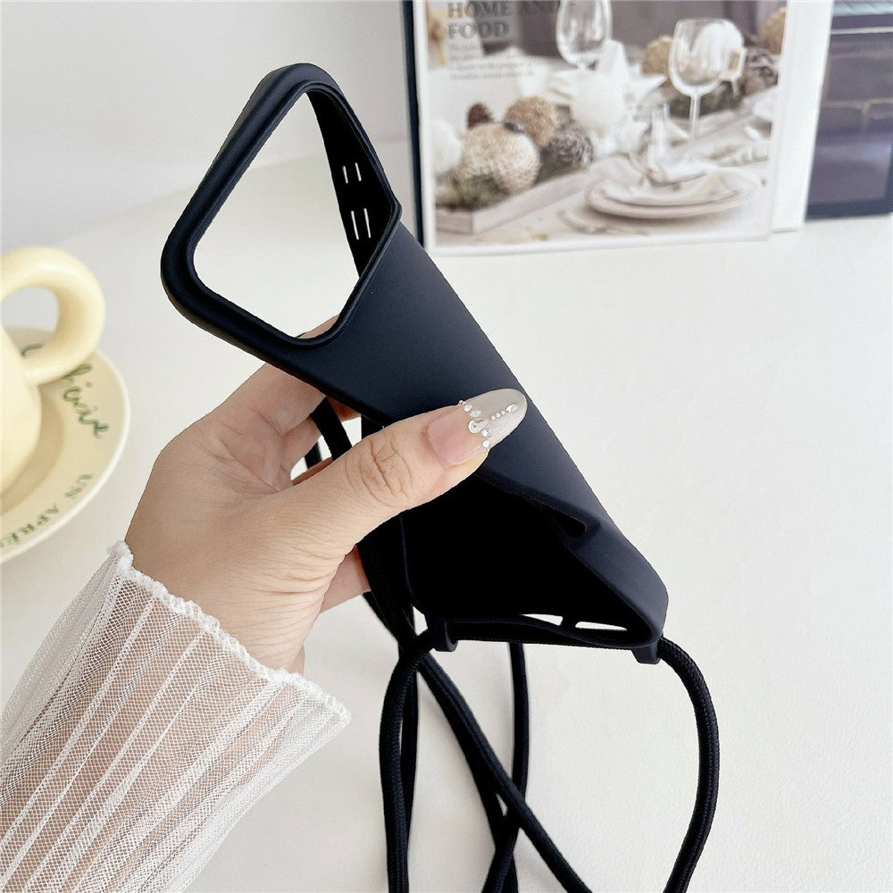 Til iPhone 18 Pro Max / 17 Pro Max Cover Flydende Silikone Beskyttende Telefoncover med Crossbody Snor