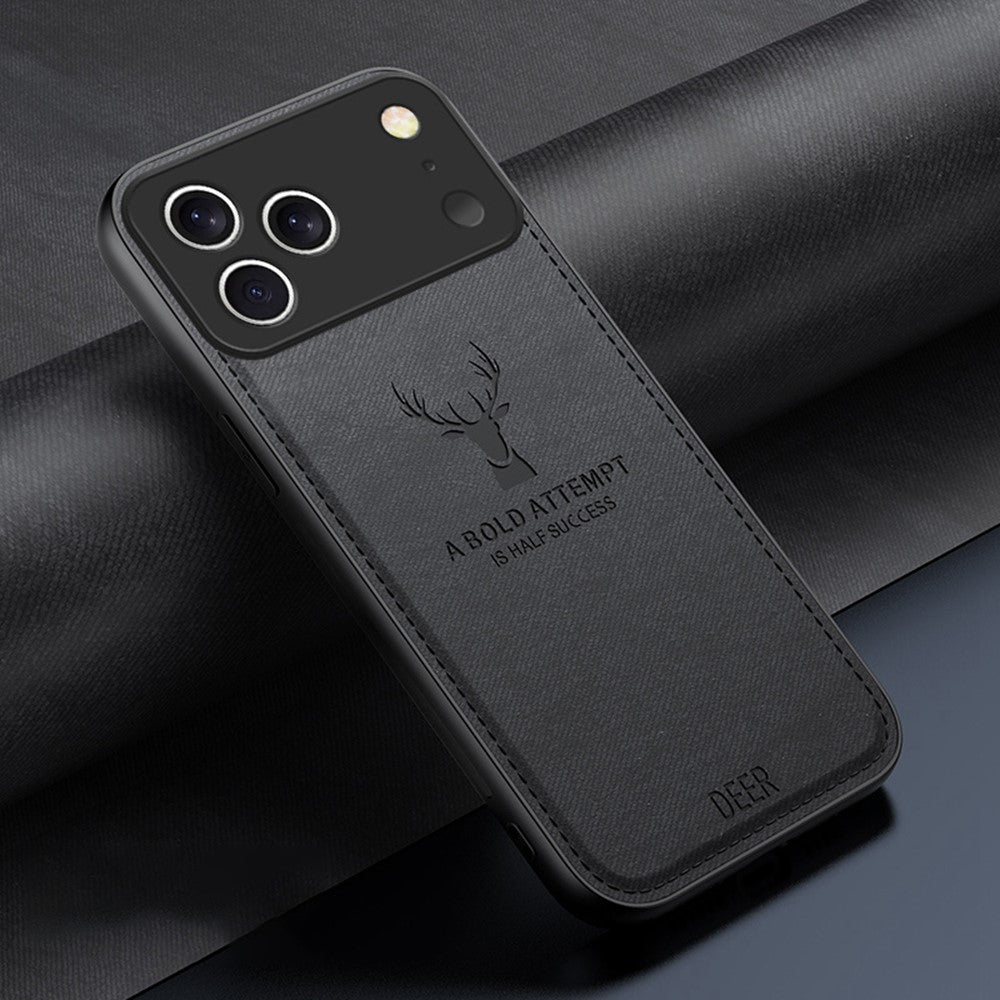 For iPhone 17 Pro Max Case Deer Pattern Cloth Texture PU + PC + TPU Phone Cover