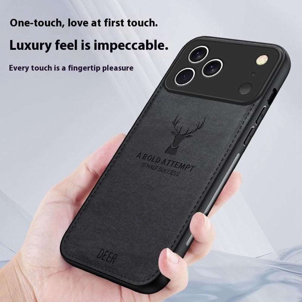 For iPhone 17 Pro Max Case Deer Pattern Cloth Texture PU + PC + TPU Phone Cover