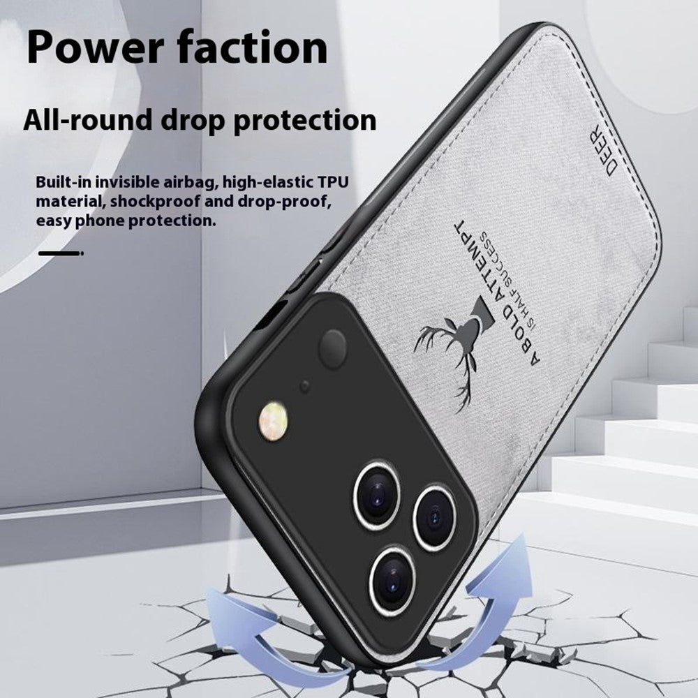For iPhone 17 Pro Max Case Deer Pattern Cloth Texture PU + PC + TPU Phone Cover
