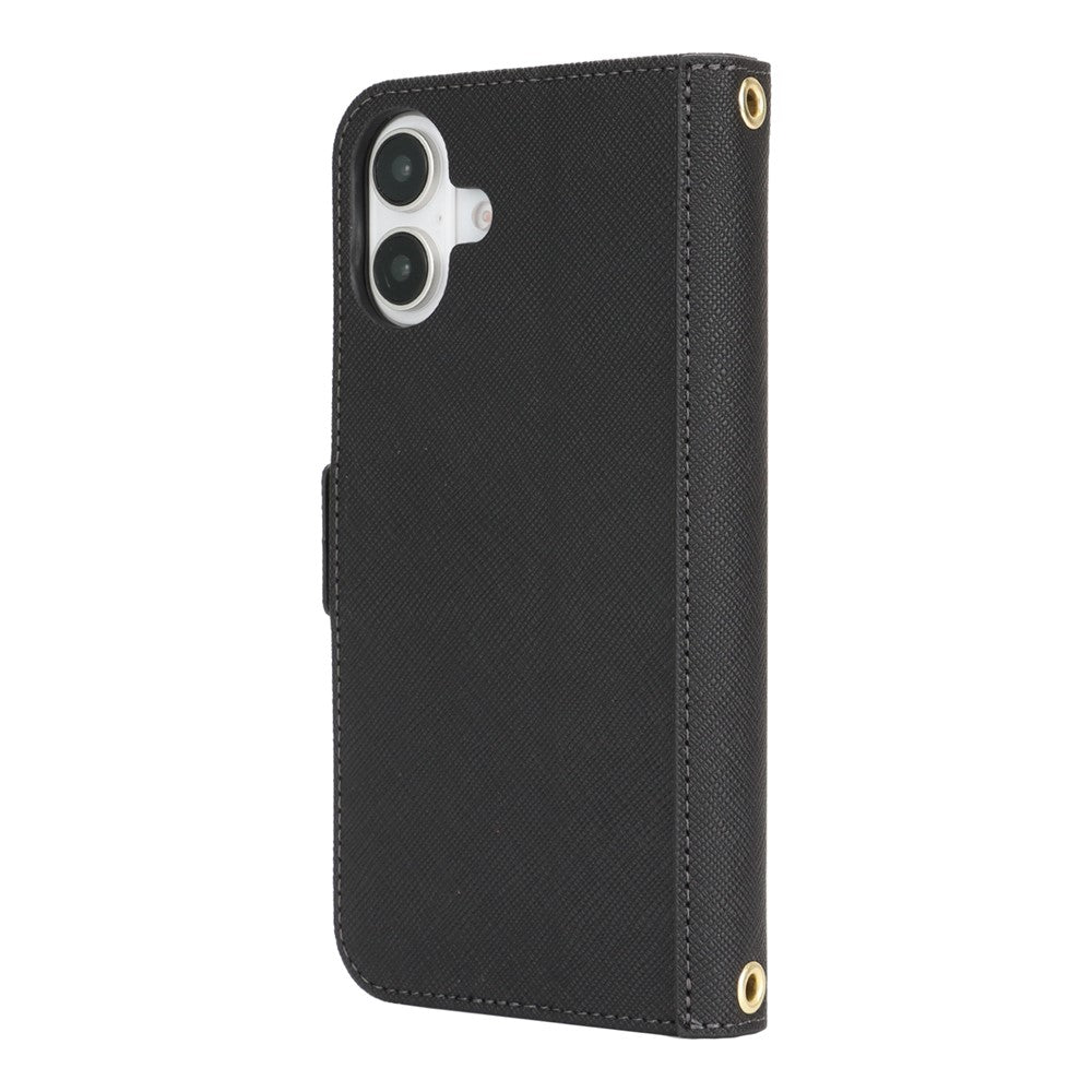 Til iPhone 17 Stand Case kryds-tekstur PU-læderpung telefoncover med skulderrem / makeupspejl