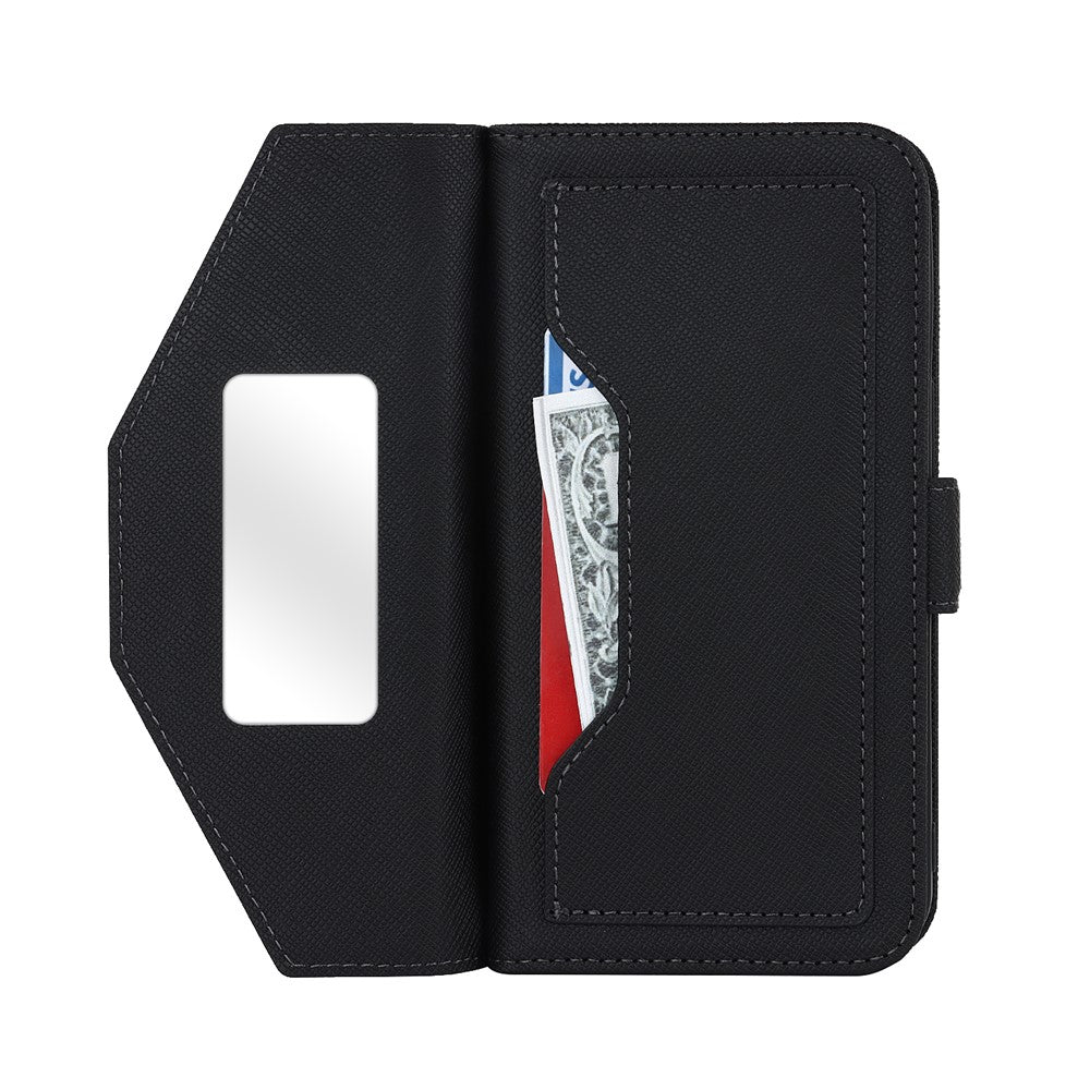 Til iPhone 17 Stand Case kryds-tekstur PU-læderpung telefoncover med skulderrem / makeupspejl