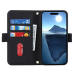Til iPhone 17 Stand Case kryds-tekstur PU-læderpung telefoncover med skulderrem / makeupspejl