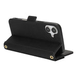 Til iPhone 17 Stand Case kryds-tekstur PU-læderpung telefoncover med skulderrem / makeupspejl
