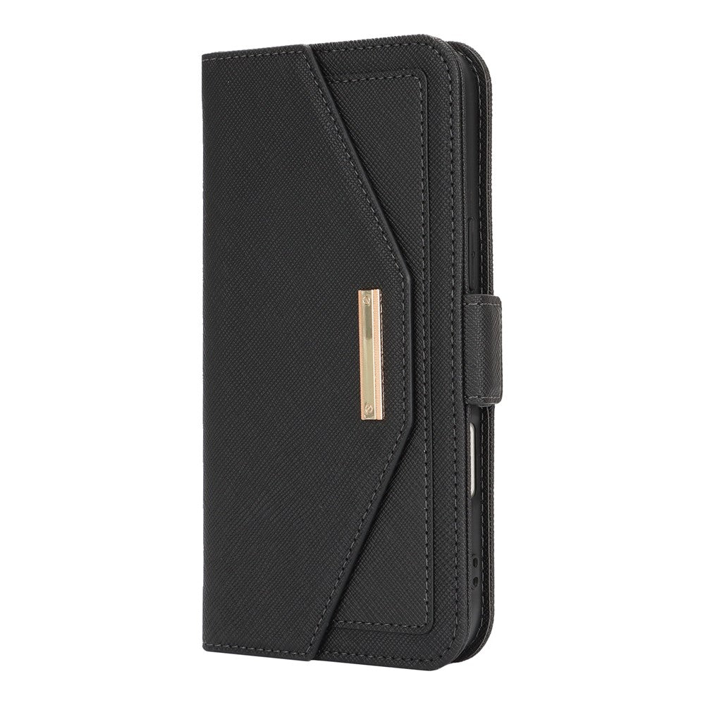 Til iPhone 17 Stand Case kryds-tekstur PU-læderpung telefoncover med skulderrem / makeupspejl