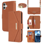 Til iPhone 17 Stand Case kryds-tekstur PU-læderpung telefoncover med skulderrem / makeupspejl