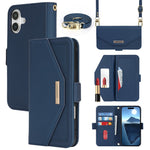 Til iPhone 17 Stand Case kryds-tekstur PU-læderpung telefoncover med skulderrem / makeupspejl