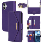 Til iPhone 17 Stand Case kryds-tekstur PU-læderpung telefoncover med skulderrem / makeupspejl