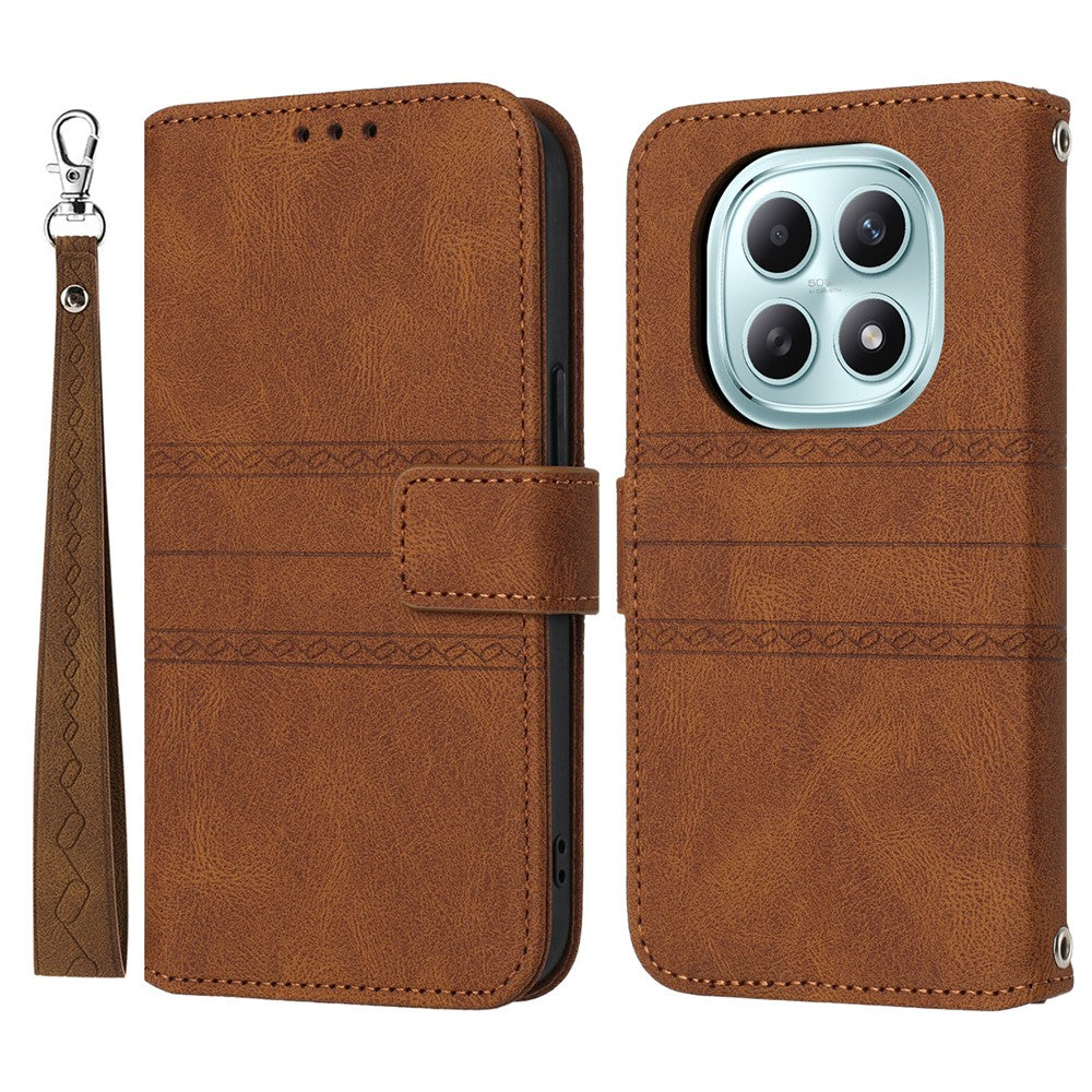 For Xiaomi Poco M8 5G / Redmi Note 15 5G (Global) / 15 4G (Global) Case Wallet Skin-Touch Leather Imprinted Phone Cover with Wrist Strap
