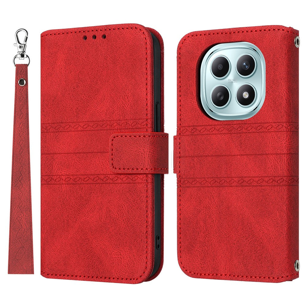 For Xiaomi Poco M8 5G / Redmi Note 15 5G (Global) / 15 4G (Global) Case Wallet Skin-Touch Leather Imprinted Phone Cover with Wrist Strap