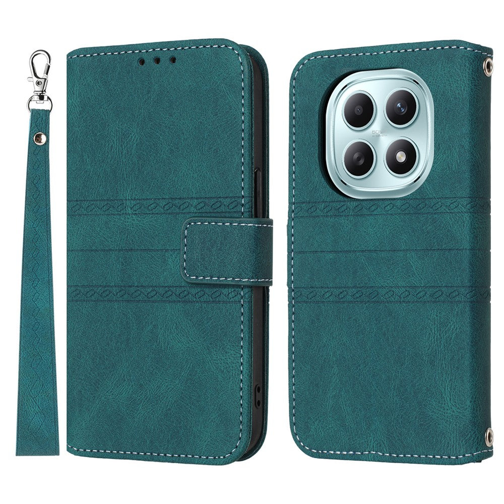 For Xiaomi Poco M8 5G / Redmi Note 15 5G (Global) / 15 4G (Global) Case Wallet Skin-Touch Leather Imprinted Phone Cover with Wrist Strap