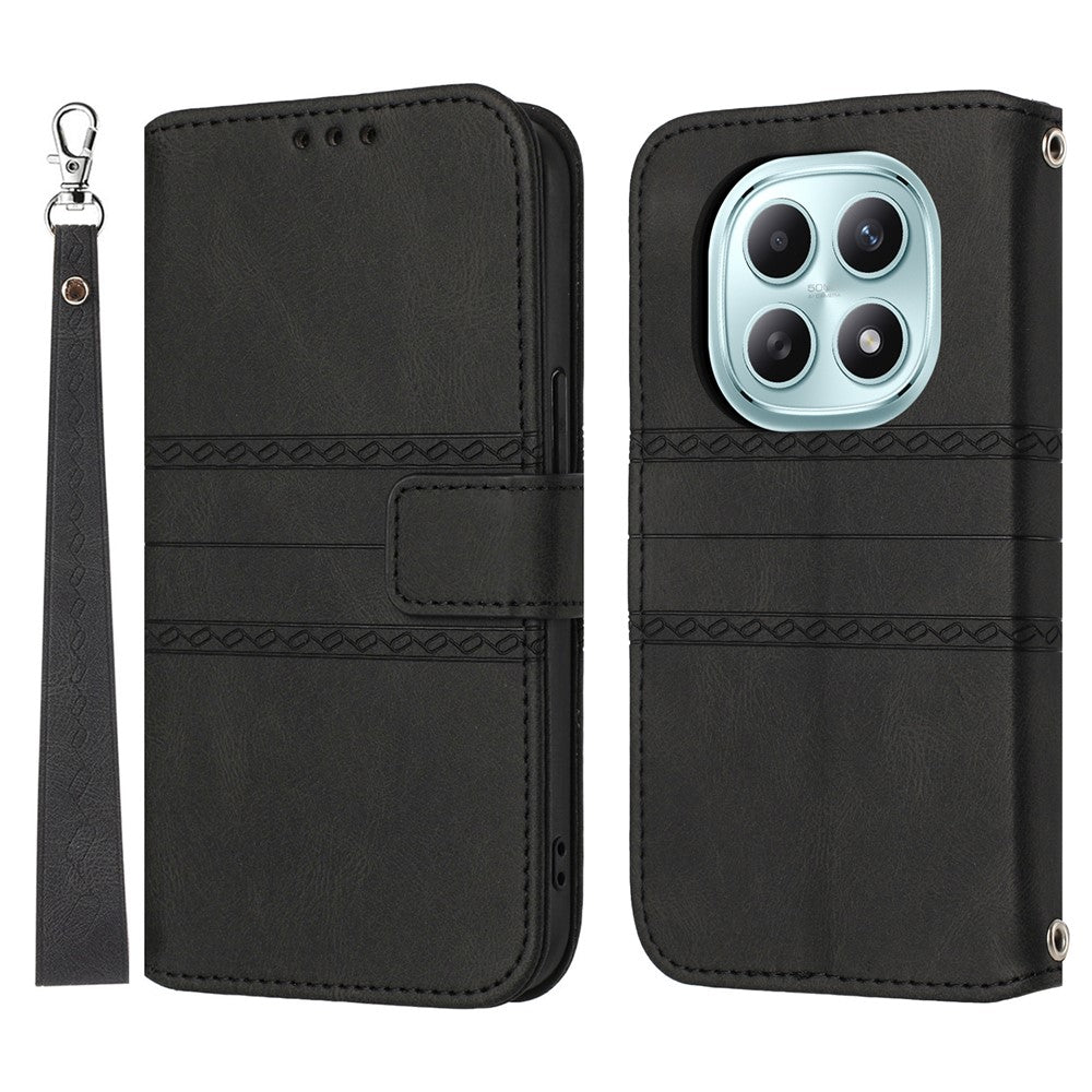 For Xiaomi Poco M8 5G / Redmi Note 15 5G (Global) / 15 4G (Global) Case Wallet Skin-Touch Leather Imprinted Phone Cover with Wrist Strap