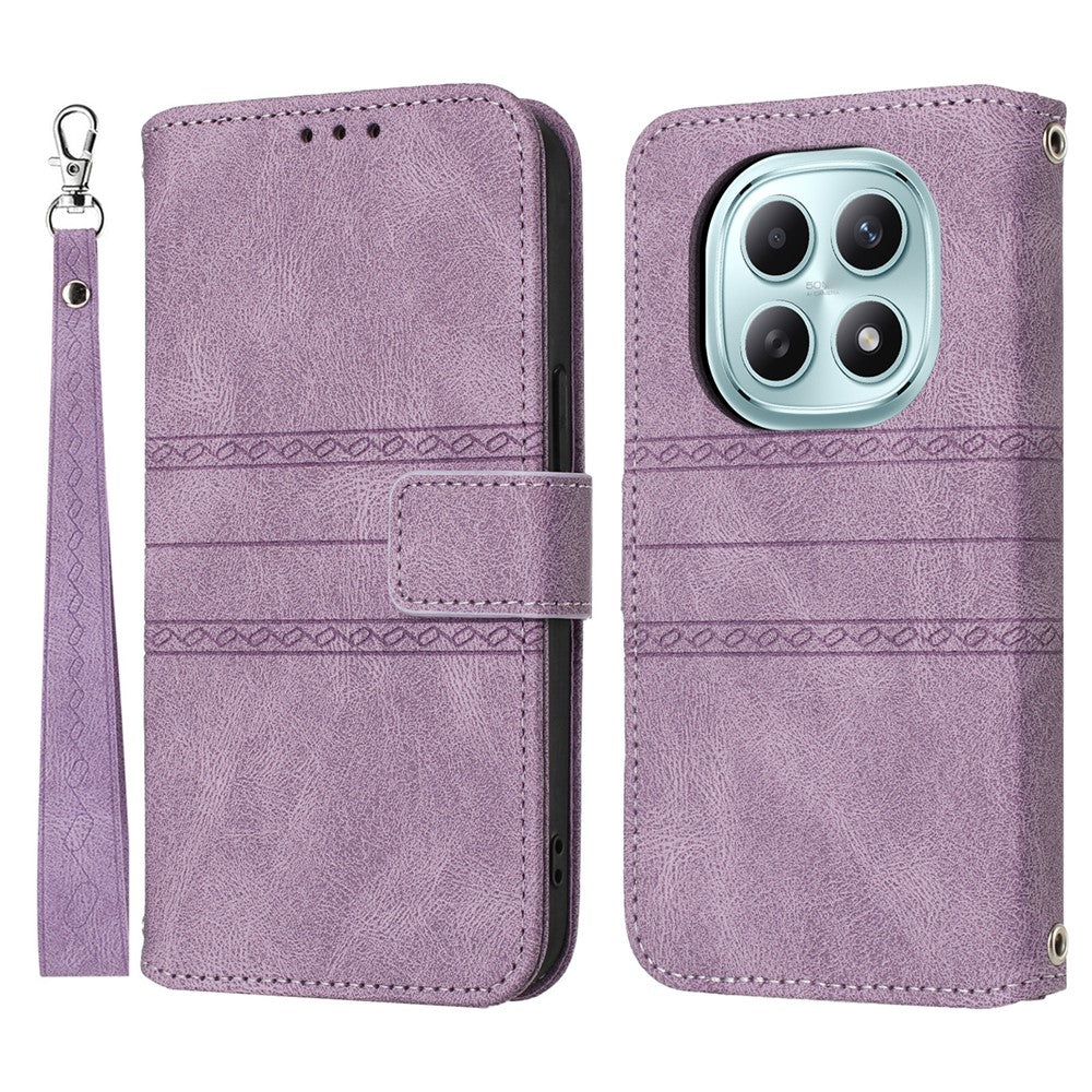 For Xiaomi Poco M8 5G / Redmi Note 15 5G (Global) / 15 4G (Global) Case Wallet Skin-Touch Leather Imprinted Phone Cover with Wrist Strap