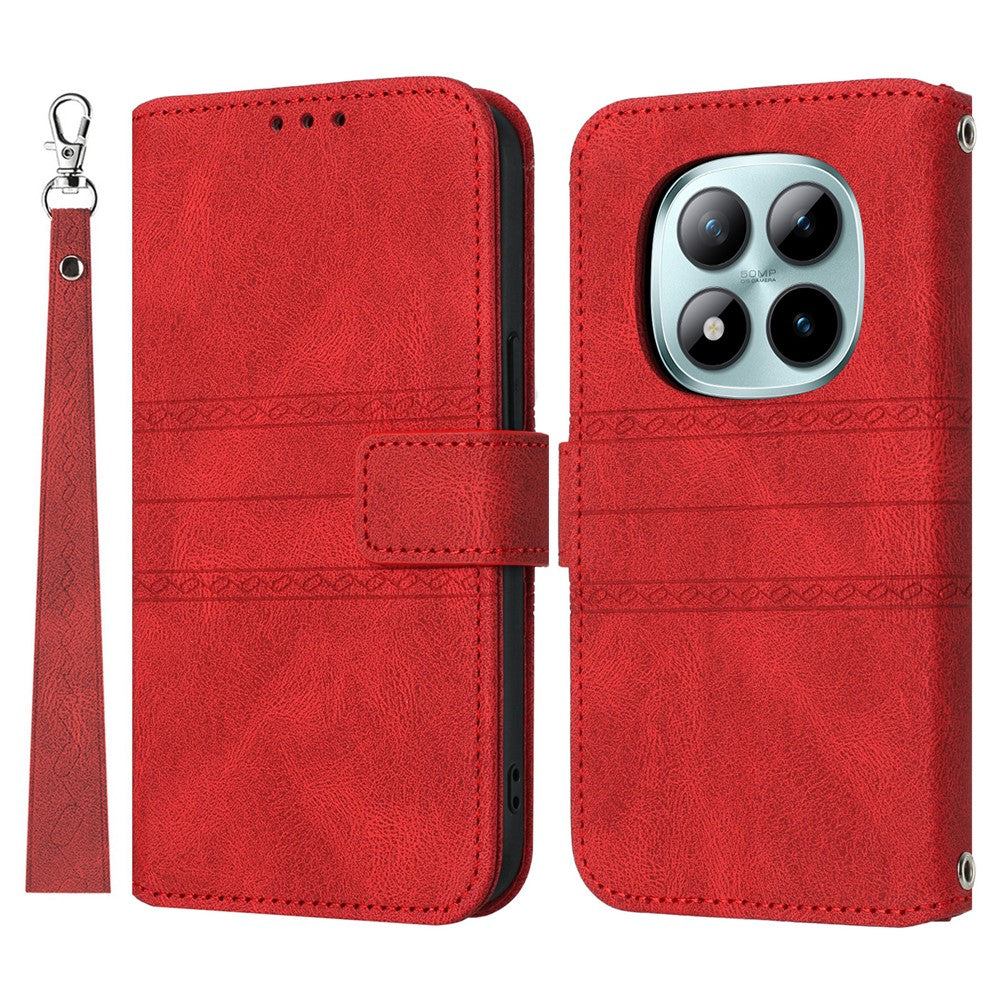 For Xiaomi Redmi Note 15 Pro 5G (Global) Case Wallet Skin-Touch Leather Imprinted Phone Cover with Wrist Strap