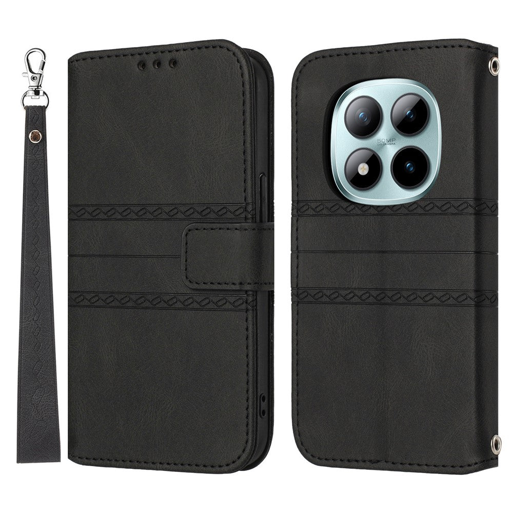 Xiaomi Redmi Note 15 Pro 5G (Global) Plånboksfodral med skin-touch-funktion, läder, tryckt mobilfodral med handledsrem