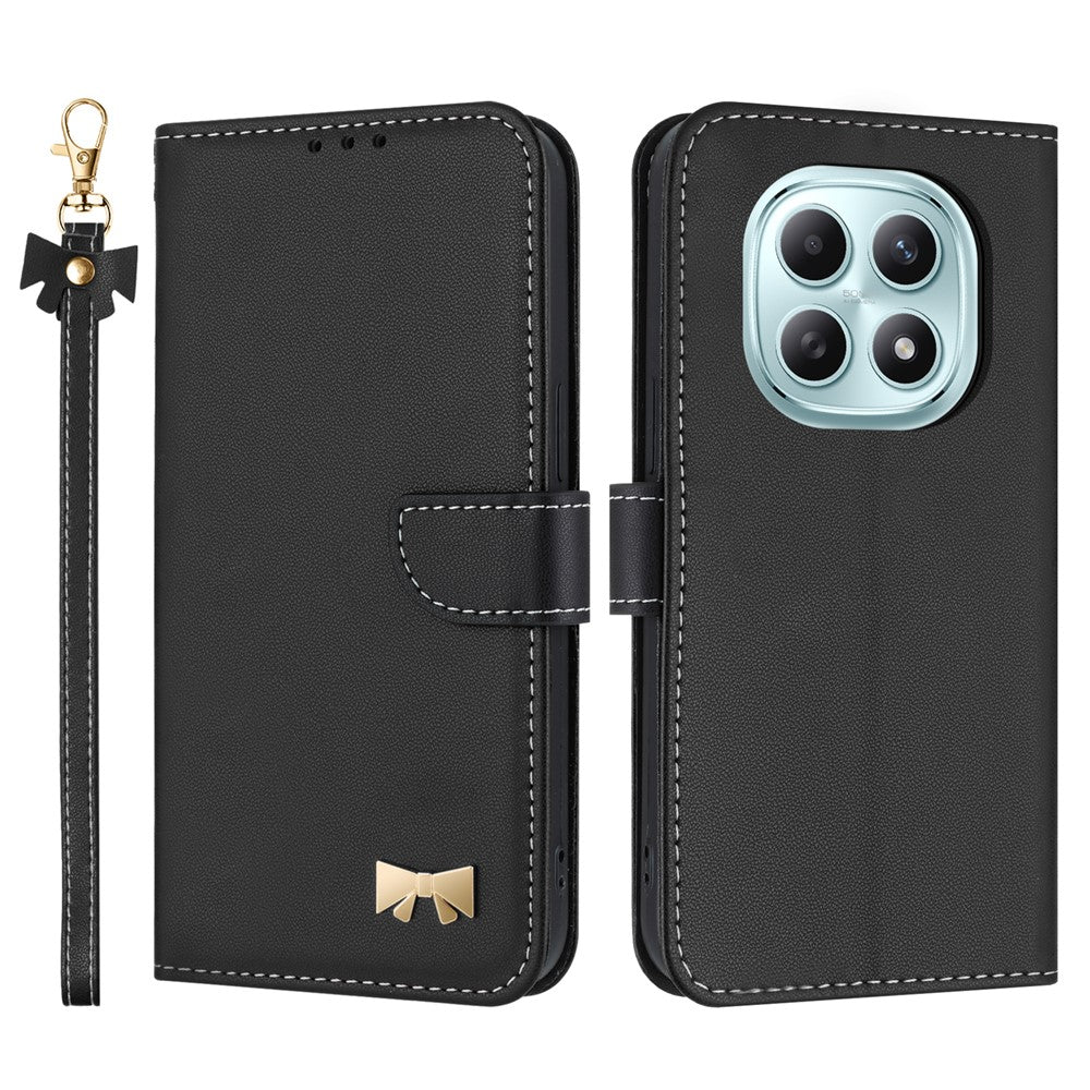 For Xiaomi Poco M8 5G / Redmi Note 15 5G (Global) / 15 4G (Global) Case Bowknot Decor Wallet Leather Phone Cover with Wrist Strap