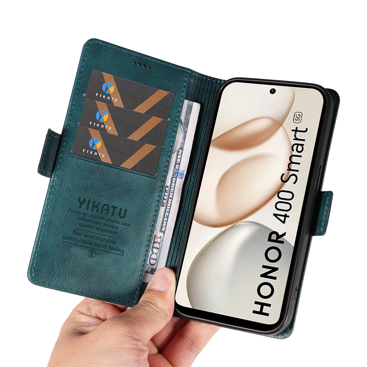 YIKATU For Honor 400 Smart 5G / 4G / X7d 4G cover YK-007 PU-læderpung med litchi-tekstur