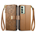 For Xiaomi Redmi 15 5G (EU) (171mm) / Xiaomi Redmi 15C 4G (Global) (171mm) / Xiaomi Redmi 15 4G (EU) (171mm) Case Floral Leaf Pattern Multi Card Slots Zipper Leather Phone Cover with Wrist Strap