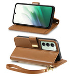 For Xiaomi Redmi 15 5G (EU) (171mm) / Xiaomi Redmi 15C 4G (Global) (171mm) / Xiaomi Redmi 15 4G (EU) (171mm) Case Floral Leaf Pattern Multi Card Slots Zipper Leather Phone Cover with Wrist Strap