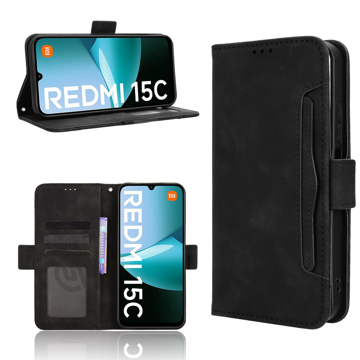 Xiaomi Redmi 15C 5G (EU) (173 mm) / Xiaomi Redmi 15C 4G (EU) (173 mm) Läderfodral mobilplånboksfodral med flera kortfack