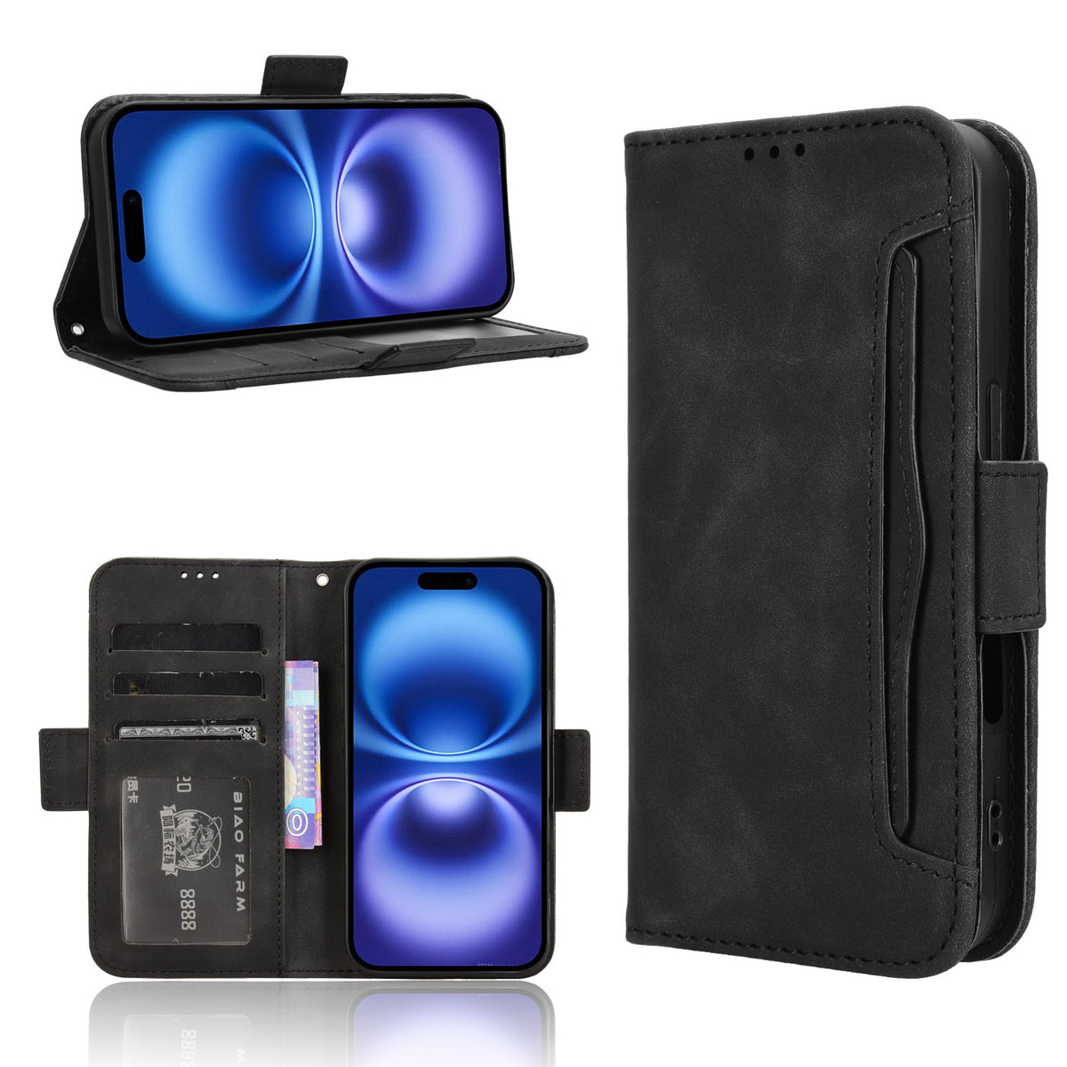 For iPhone 17 Leather Case Phone Wallet Cover with Multiple Card Slots