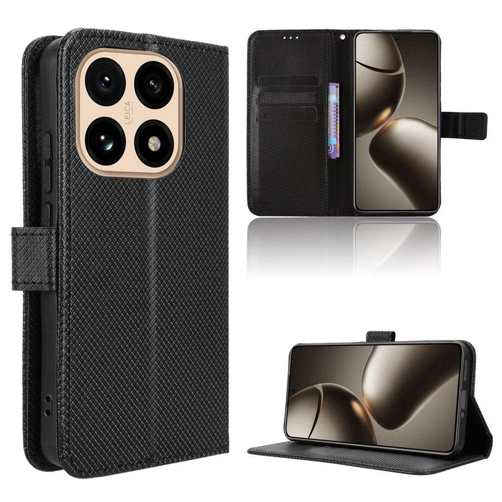 For Xiaomi 15T Leather Wallet Case with Strap Diamond Texture Phone Cover