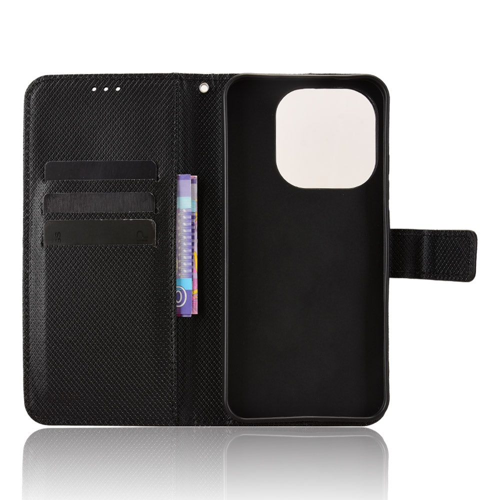 For Xiaomi 15T Leather Wallet Case with Strap Diamond Texture Phone Cover