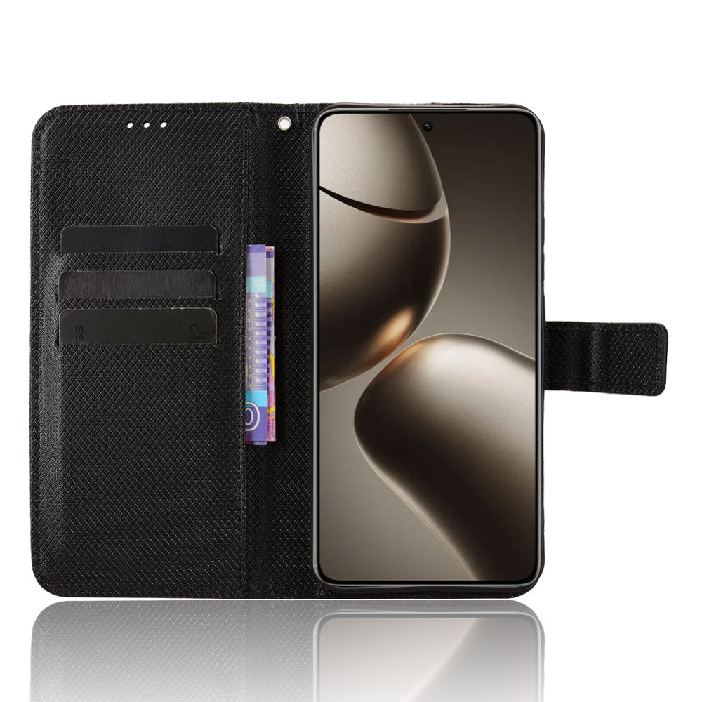 For Xiaomi 15T Leather Wallet Case with Strap Diamond Texture Phone Cover