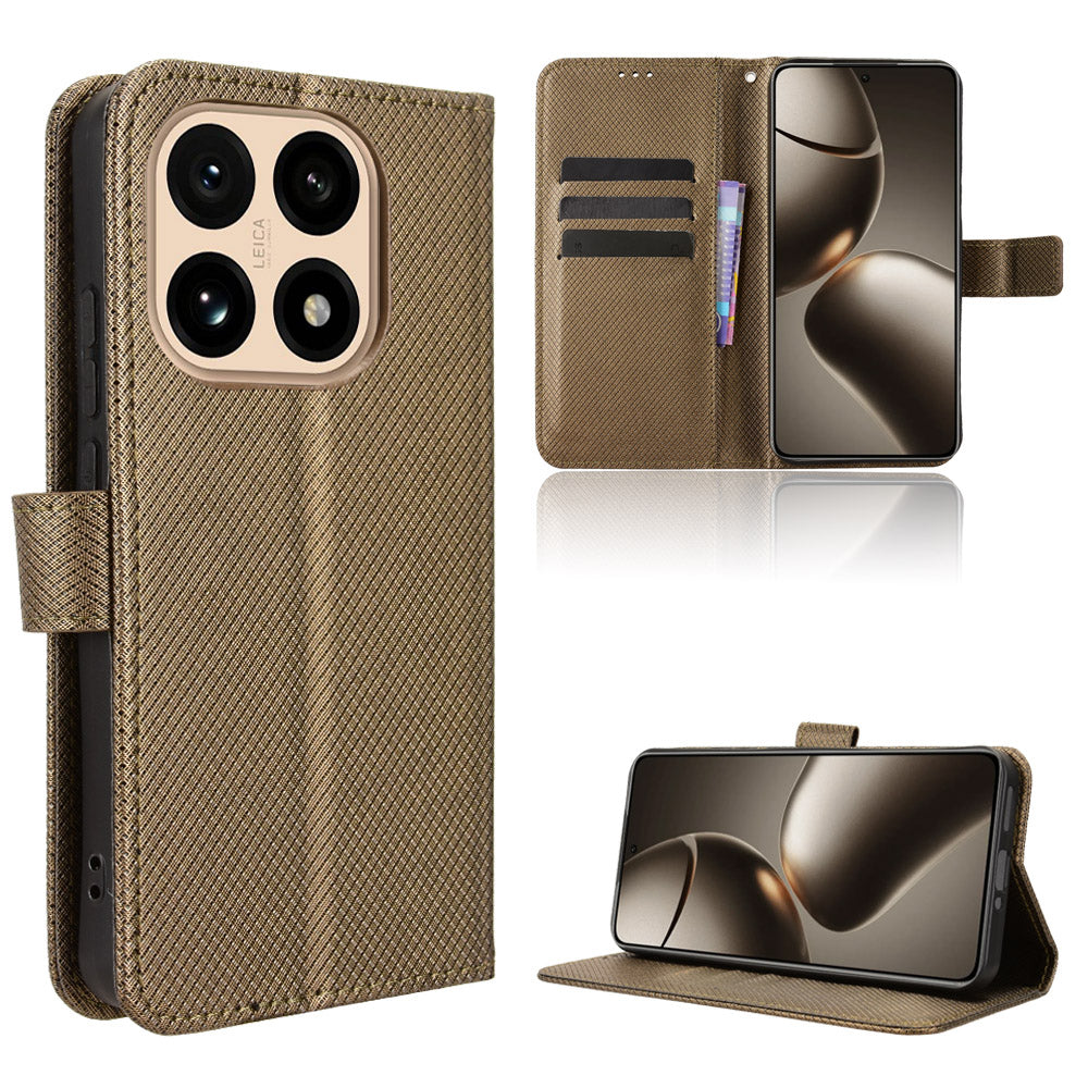 For Xiaomi 15T Leather Wallet Case with Strap Diamond Texture Phone Cover
