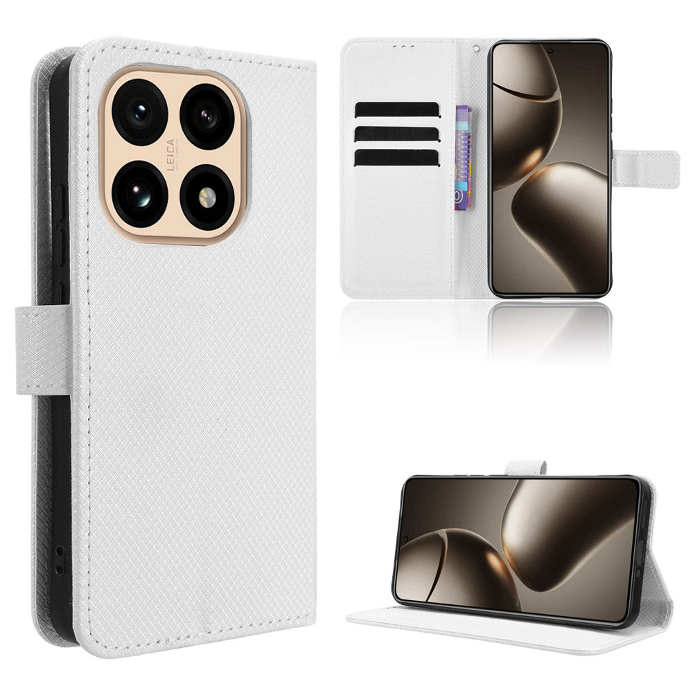 For Xiaomi 15T Leather Wallet Case with Strap Diamond Texture Phone Cover