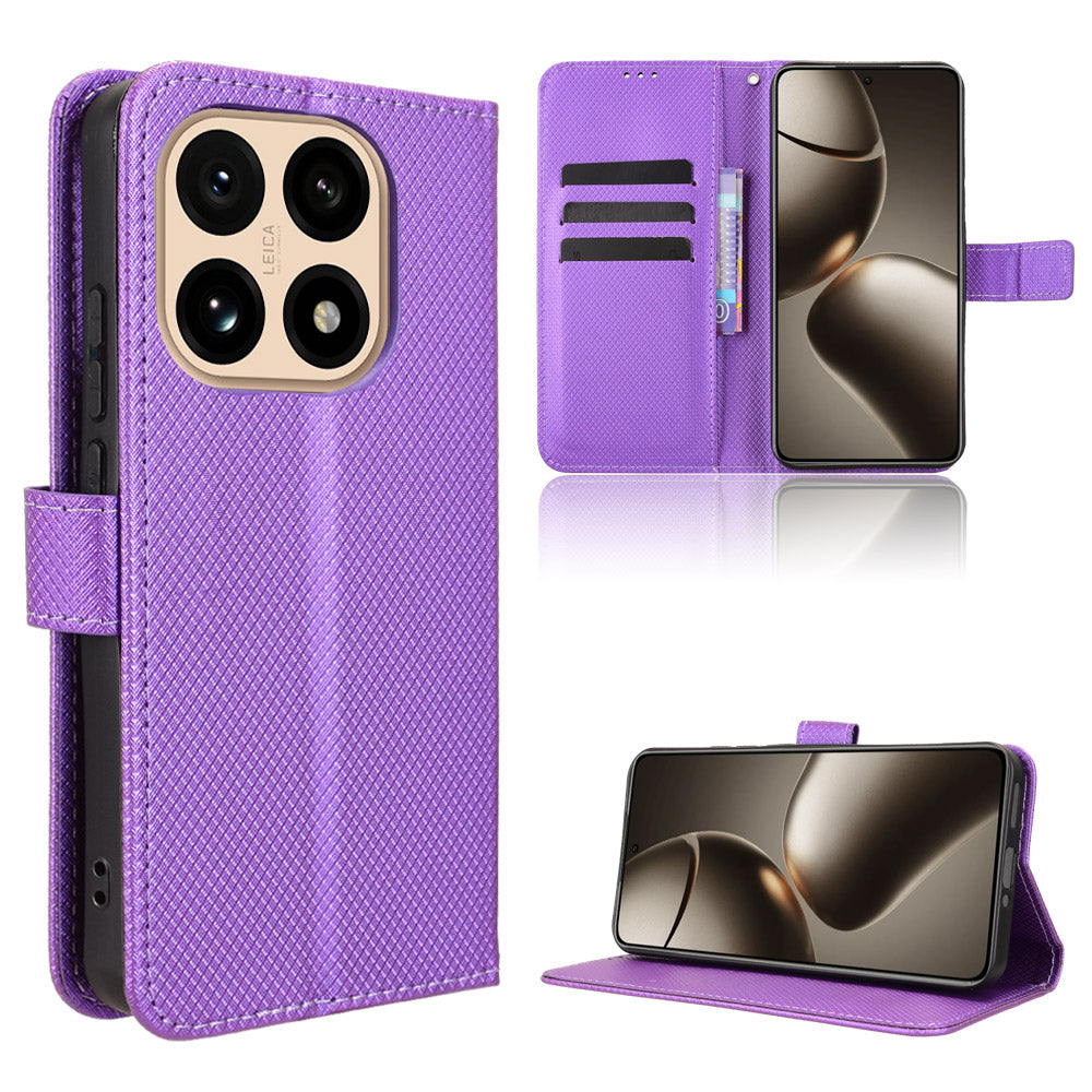 For Xiaomi 15T Leather Wallet Case with Strap Diamond Texture Phone Cover