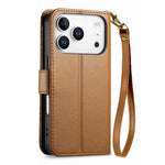 For iPhone 18 Pro / 17 Pro Case Floral Leaf Pattern Multi Card Slots Zipper Leather Phone Cover with Wrist Strap