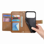 For iPhone 18 Pro / 17 Pro Case Floral Leaf Pattern Multi Card Slots Zipper Leather Phone Cover with Wrist Strap