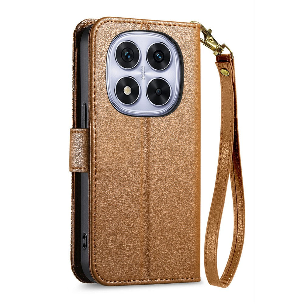 For Xiaomi Poco M8 Pro 5G / Redmi Note 15 Pro+ 5G (Global) Case Floral Leaf Pattern Multi Card Slots Zipper Leather Phone Cover with Wrist Strap