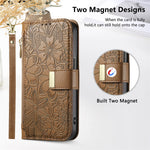 For Xiaomi Poco M8 Pro 5G / Redmi Note 15 Pro+ 5G (Global) Case Floral Leaf Pattern Multi Card Slots Zipper Leather Phone Cover with Wrist Strap