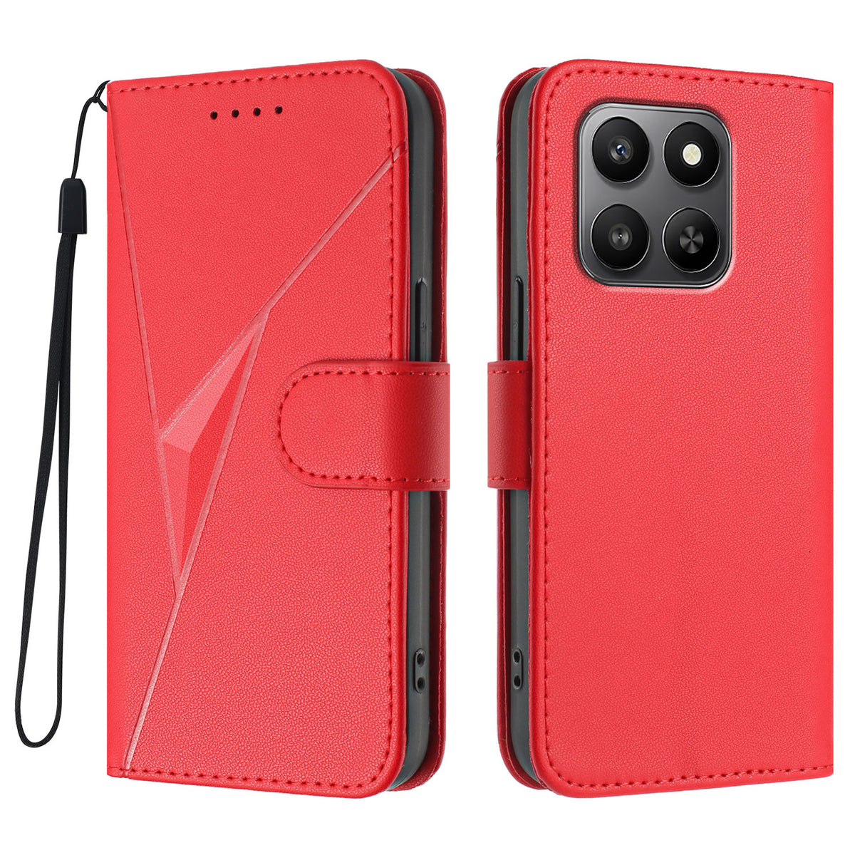 For Honor 400 Smart 5G / 4G / X7d 4G Case Triangle Imprint Leather Phone Cover with Lanyard