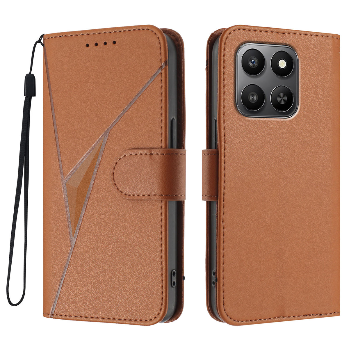 For Honor 400 Smart 5G / 4G / X7d 4G Case Triangle Imprint Leather Phone Cover with Lanyard