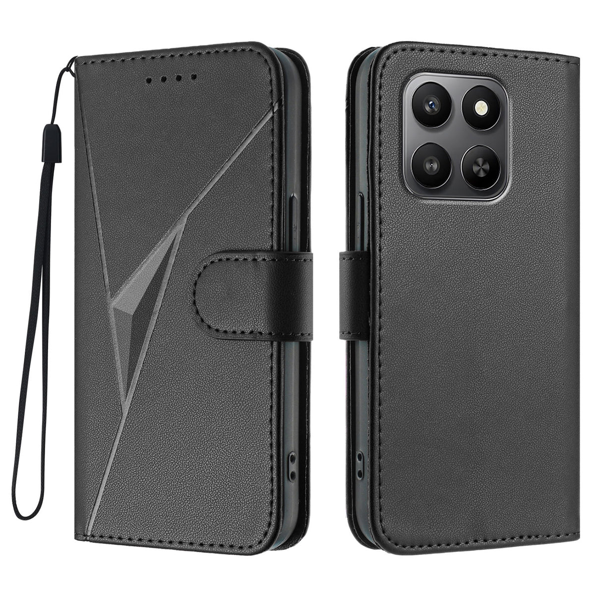 For Honor 400 Smart 5G / 4G / X7d 4G Case Triangle Imprint Leather Phone Cover with Lanyard