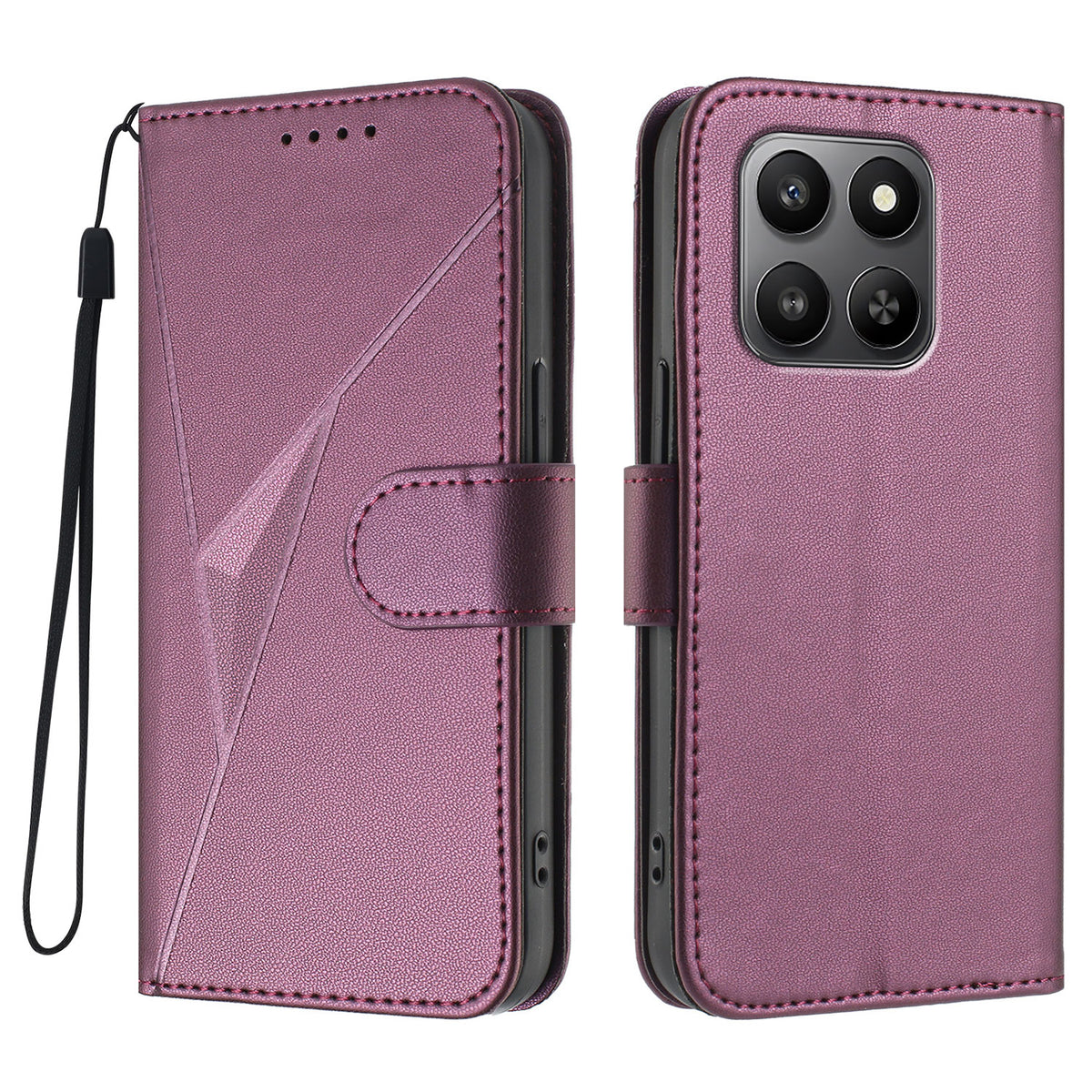 For Honor 400 Smart 5G / 4G / X7d 4G Case Triangle Imprint Leather Phone Cover with Lanyard