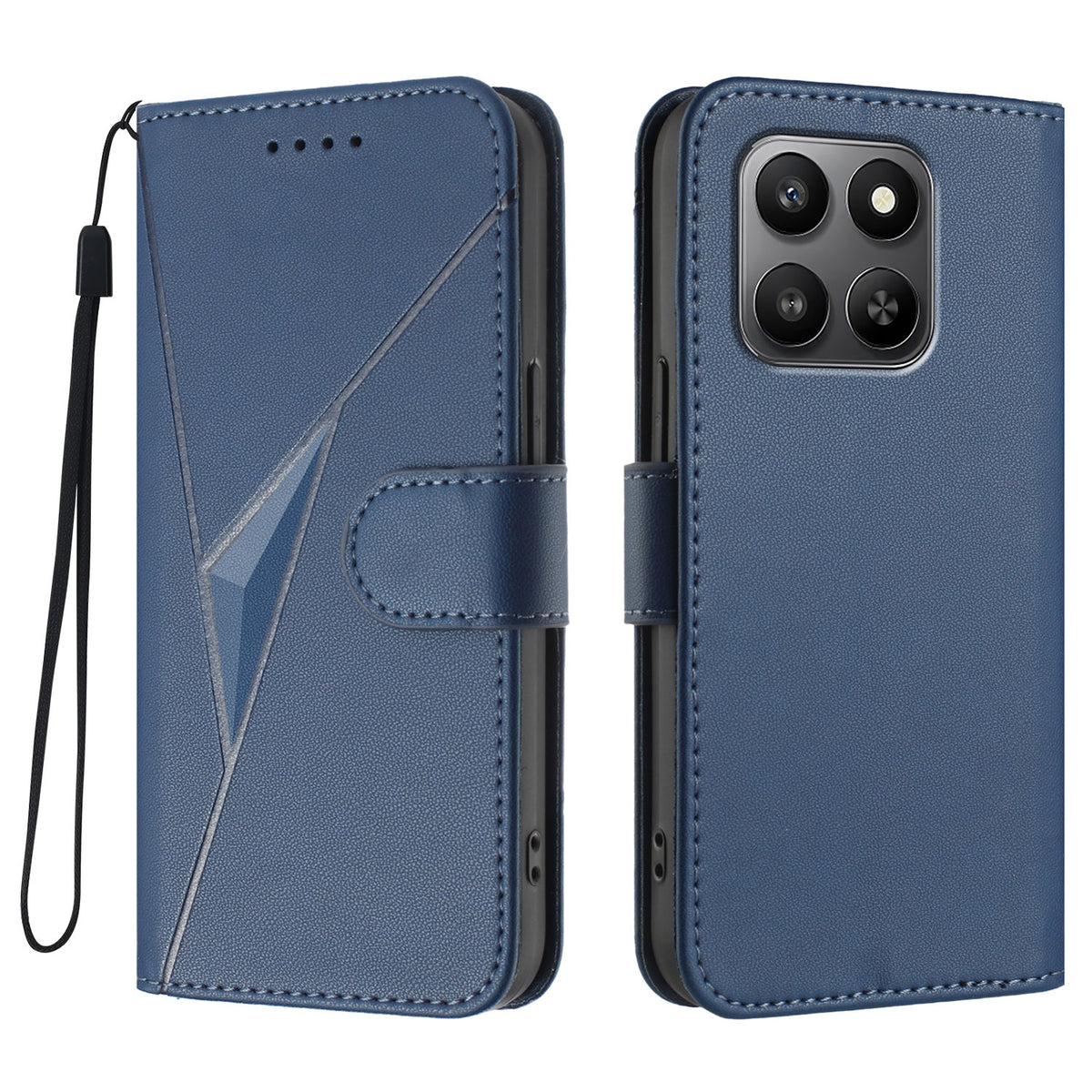 For Honor 400 Smart 5G / 4G / X7d 4G Case Triangle Imprint Leather Phone Cover with Lanyard